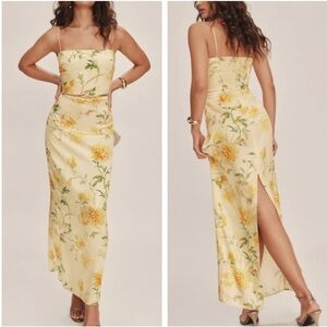 Reformation Frankie Silk Maxi Dress Gown Honeyglow Floral Party Wedding